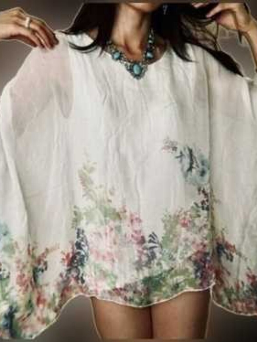 Elena Baldi Silk Boho Poncho Top Made In Italy Floral Batwing Blouse M